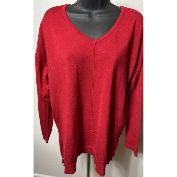 Lane Bryant Women's Size 14/16 Pullover Sweater  Red Long Sleeve V-Neck - Picture 1 of 12